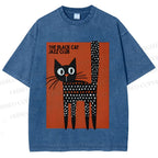 Unisex Black Cat Jazz Club Printed Washed Tee