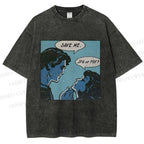 Unisex Funny Comic Printed Washed Tee