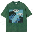 Unisex Funny Comic Printed Washed Tee