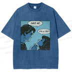 Unisex Funny Comic Printed Washed Tee