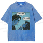 Unisex Funny Comic Printed Washed Tee