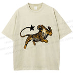 Unisex Panther Star Printed Washed Tee