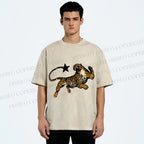 Unisex Panther Star Printed Washed Tee