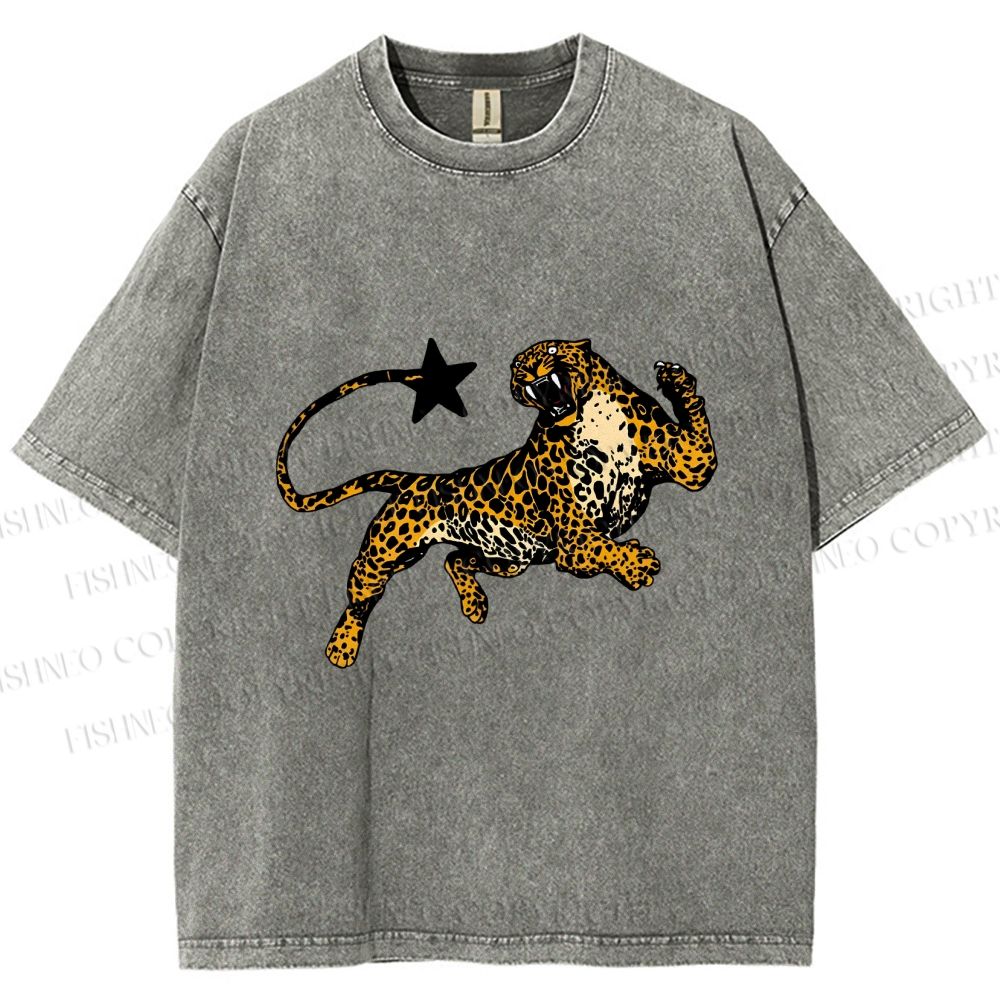 Unisex Panther Star Printed Washed Tee