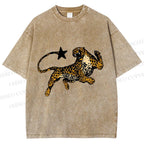 Unisex Panther Star Printed Washed Tee