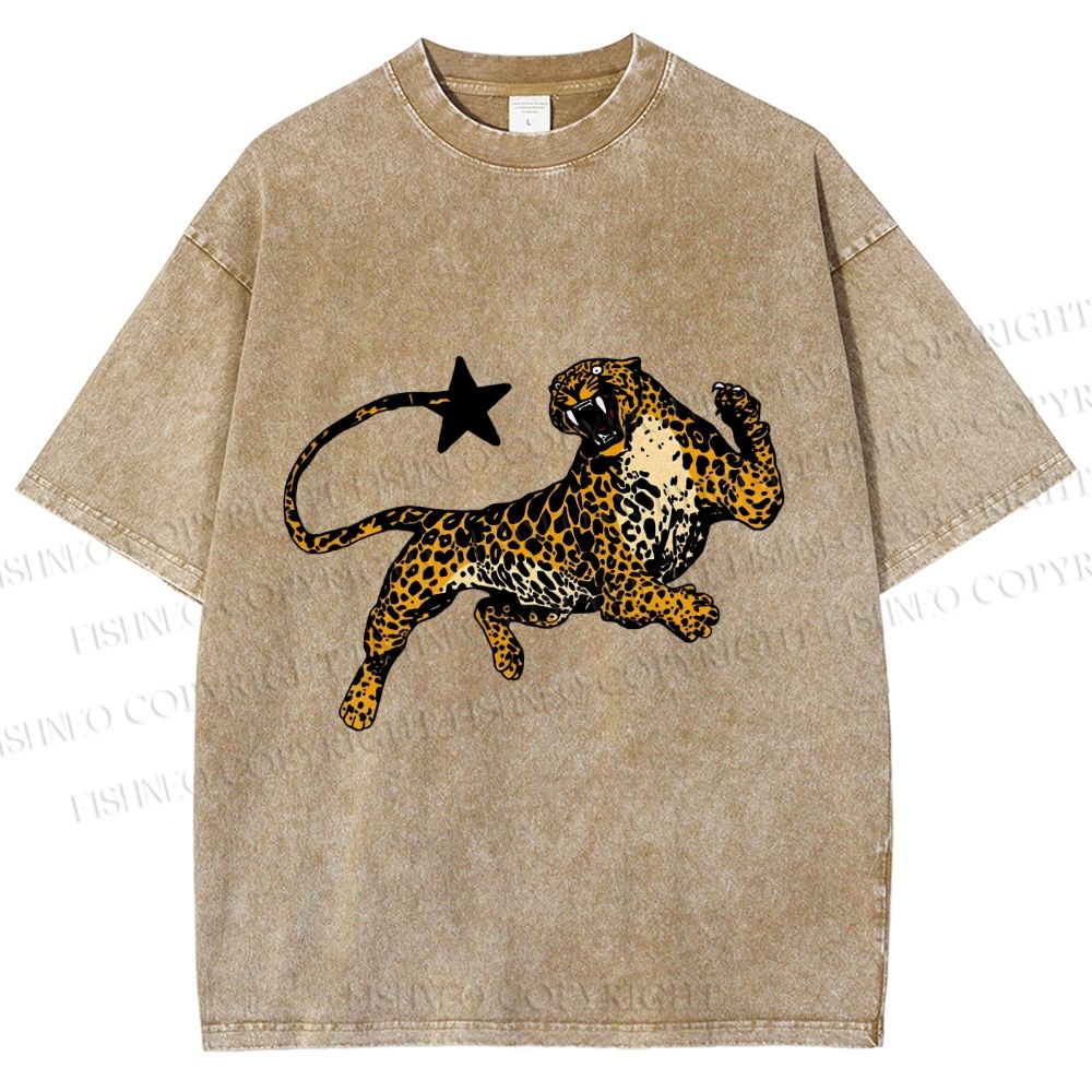 Unisex Panther Star Printed Washed Tee