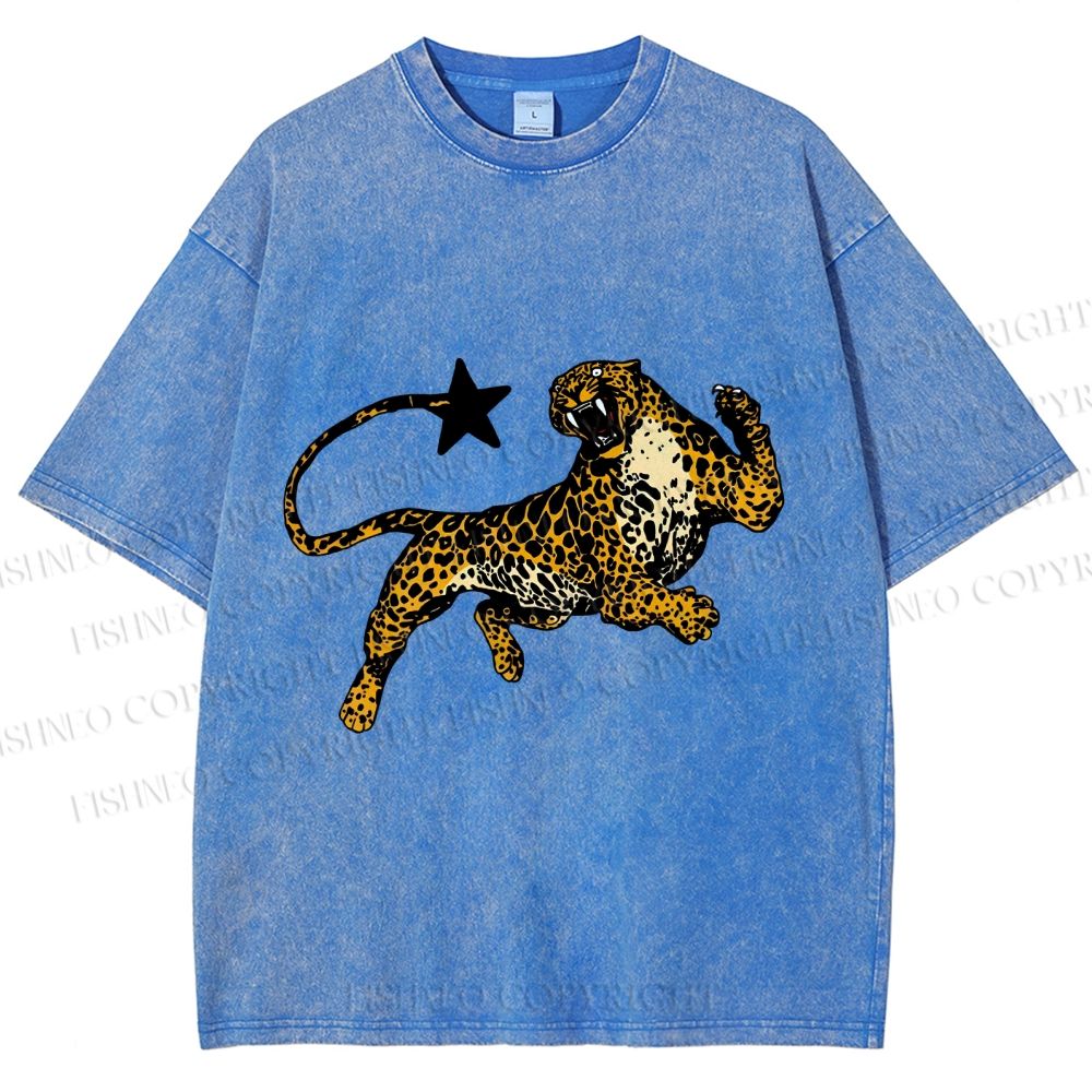 Unisex Panther Star Printed Washed Tee