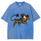 Unisex Panther Star Printed Washed Tee