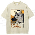 Unisex Yayoi Kusama Cat Printed Washed Tee