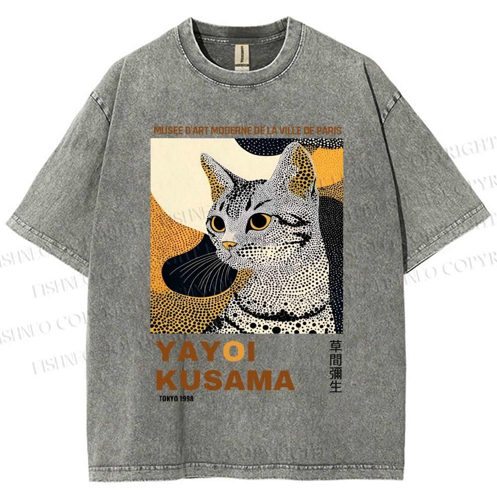 Unisex Yayoi Kusama Cat Printed Washed Tee