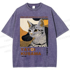 Unisex Yayoi Kusama Cat Printed Washed Tee