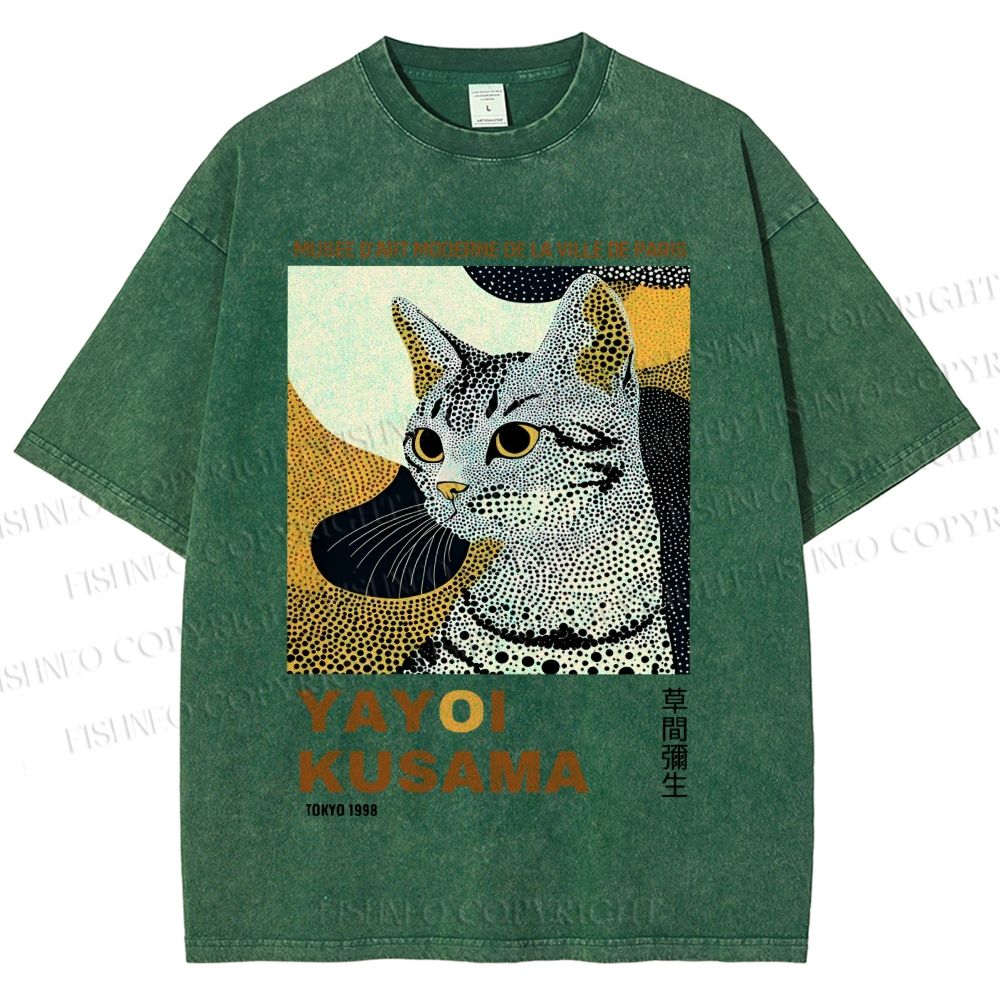 Unisex Yayoi Kusama Cat Printed Washed Tee