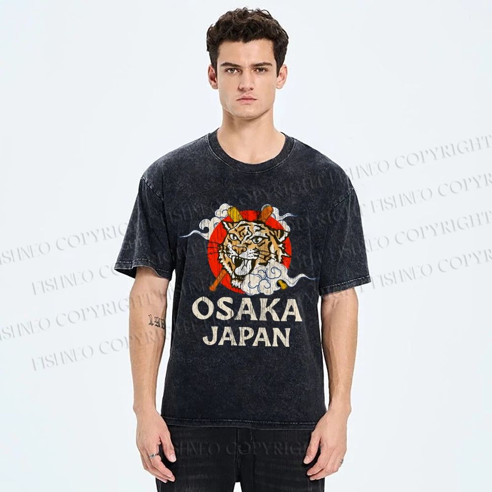 Unisex Vintage Osaka Baseball Club Printed Washed Tee