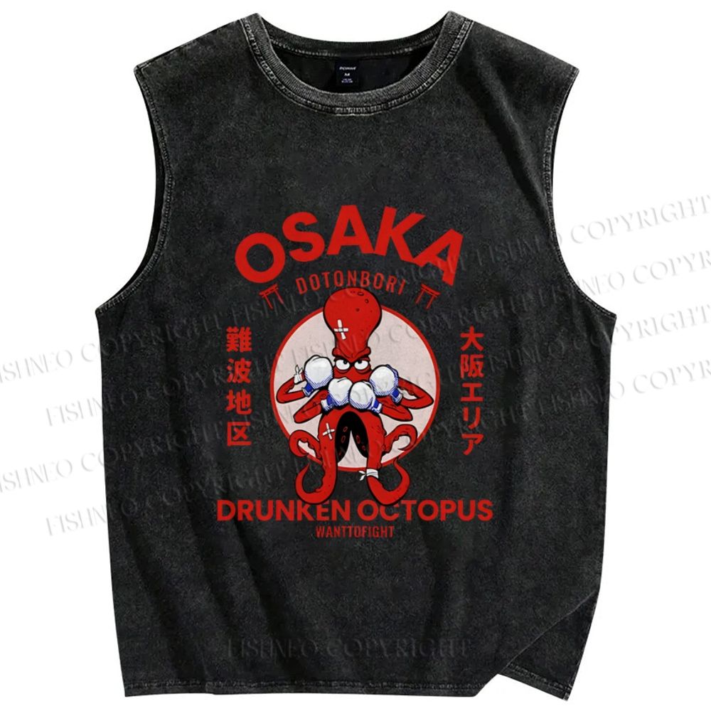 Unisex Osaka Octopus Monster Japan Printed Washed Tank Top