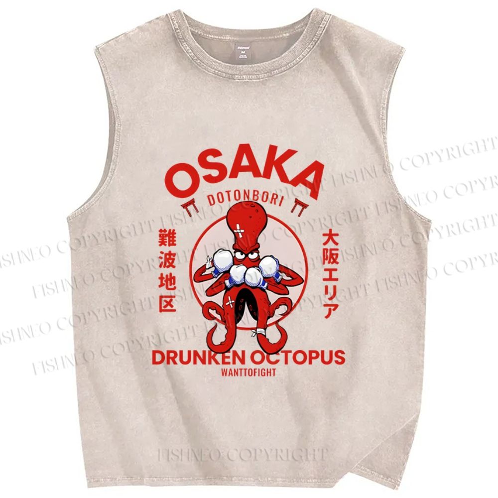Unisex Osaka Octopus Monster Japan Printed Washed Tank Top