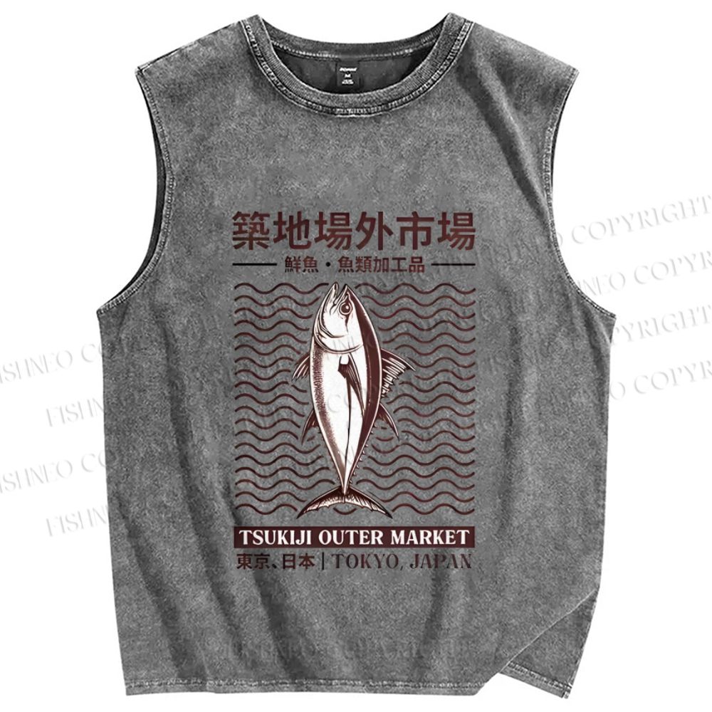 Unisex Tsukiji Outer Market Printed Washed Tank Top