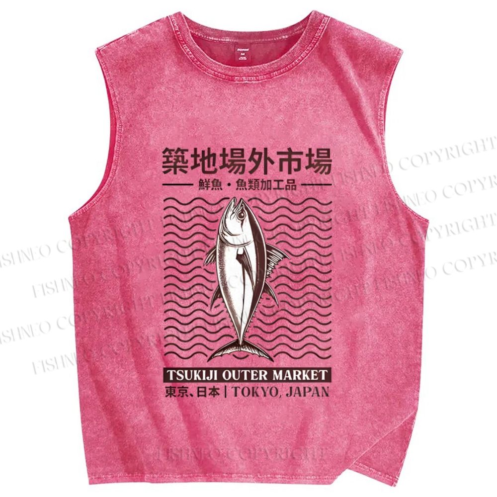 Unisex Tsukiji Outer Market Printed Washed Tank Top