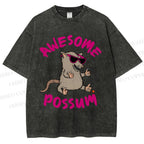 Unisex Awesome Possum Printed Washed Tee