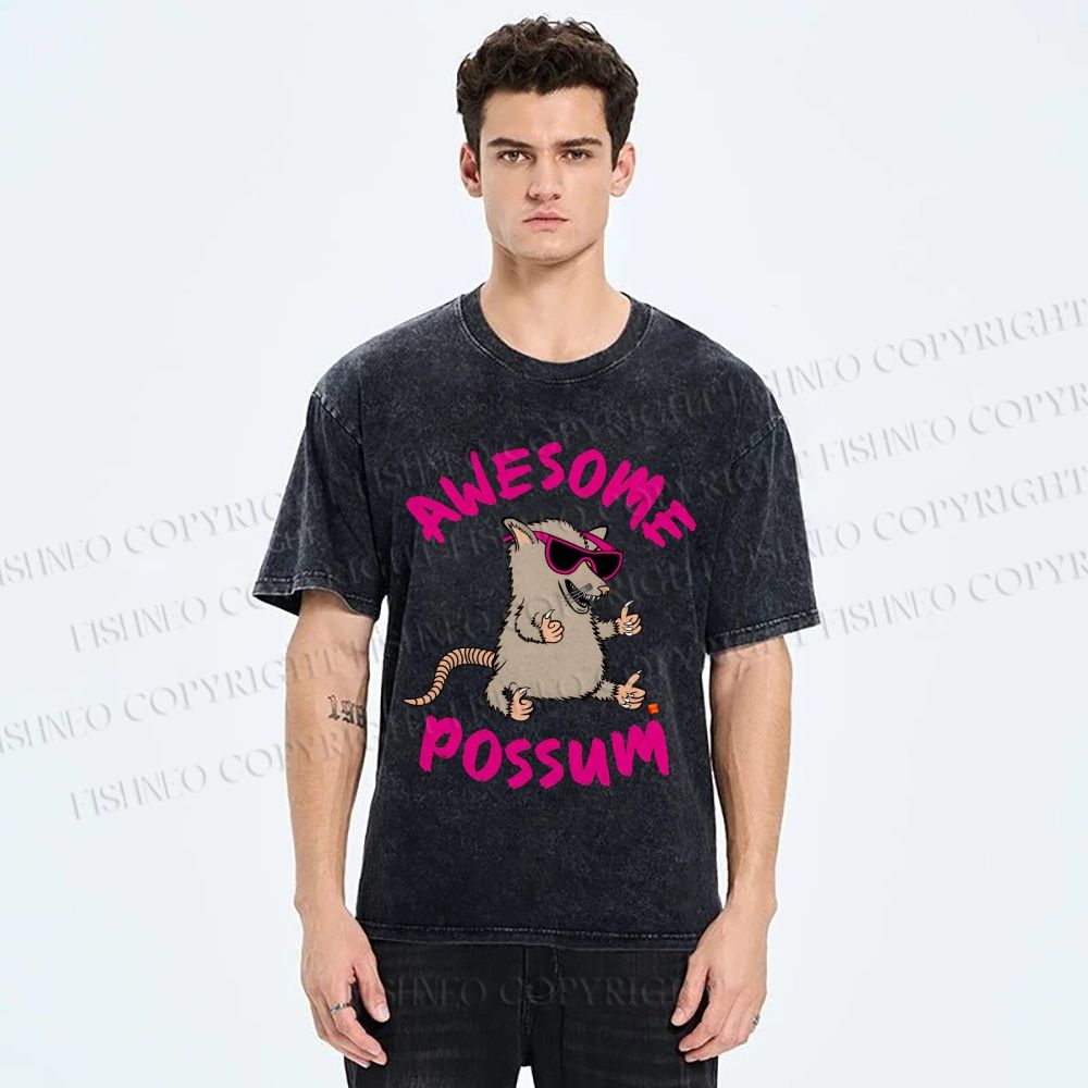 Unisex Awesome Possum Printed Washed Tee