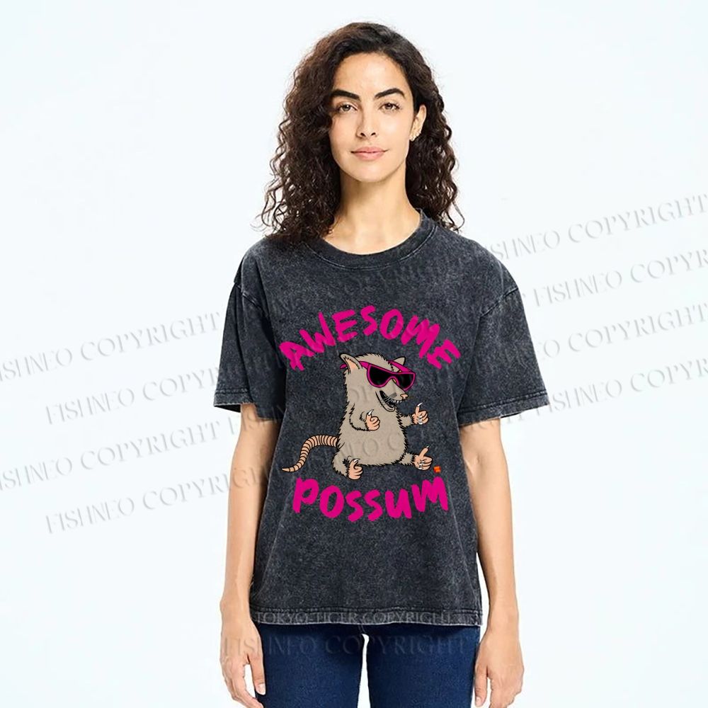 Unisex Awesome Possum Printed Washed Tee