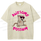 Unisex Awesome Possum Printed Washed Tee