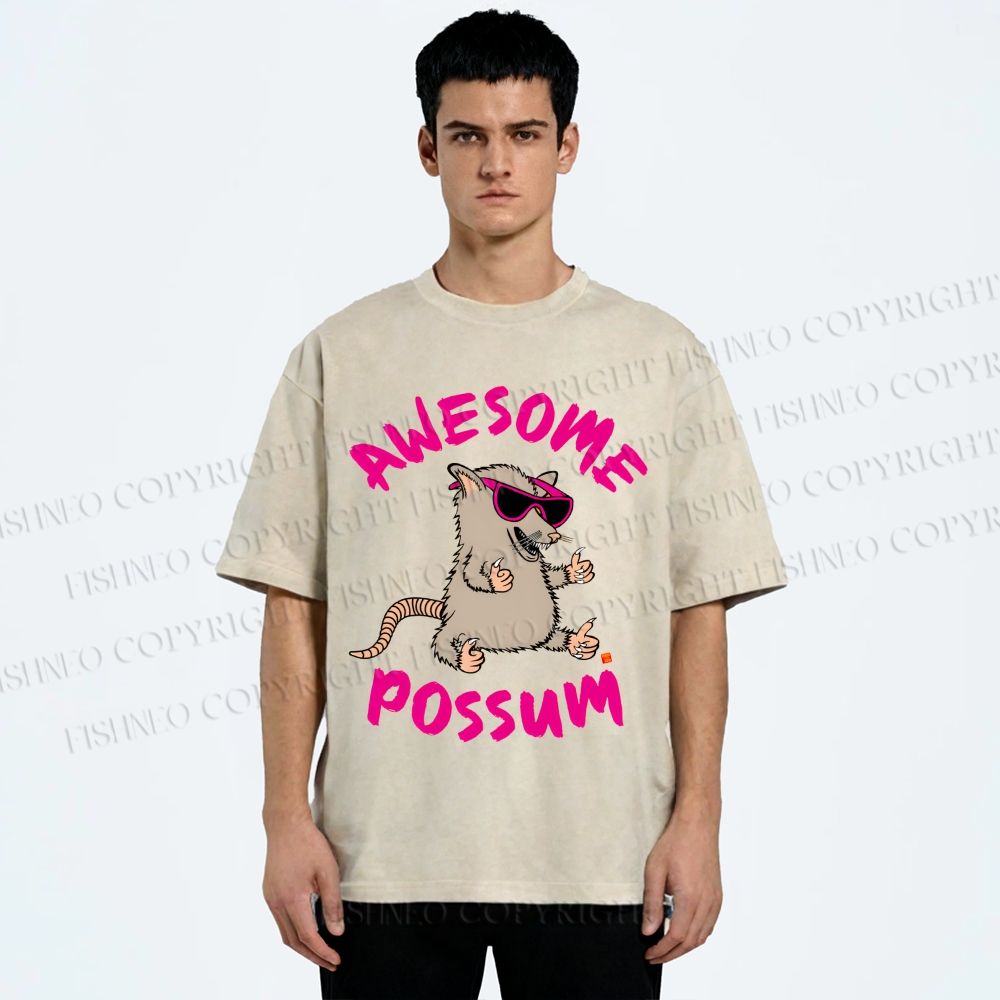Unisex Awesome Possum Printed Washed Tee