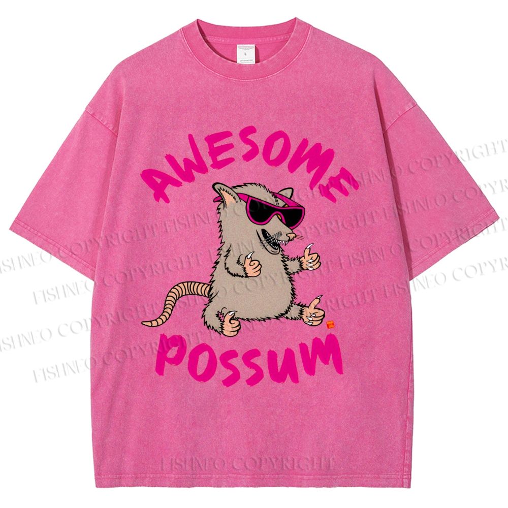 Unisex Awesome Possum Printed Washed Tee