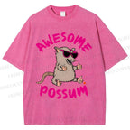 Unisex Awesome Possum Printed Washed Tee