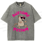 Unisex Awesome Possum Printed Washed Tee