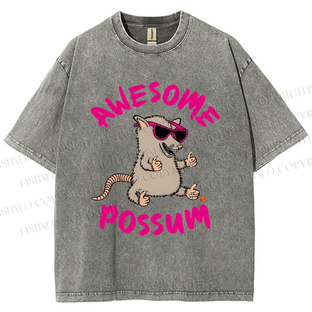 Unisex Awesome Possum Printed Washed Tee