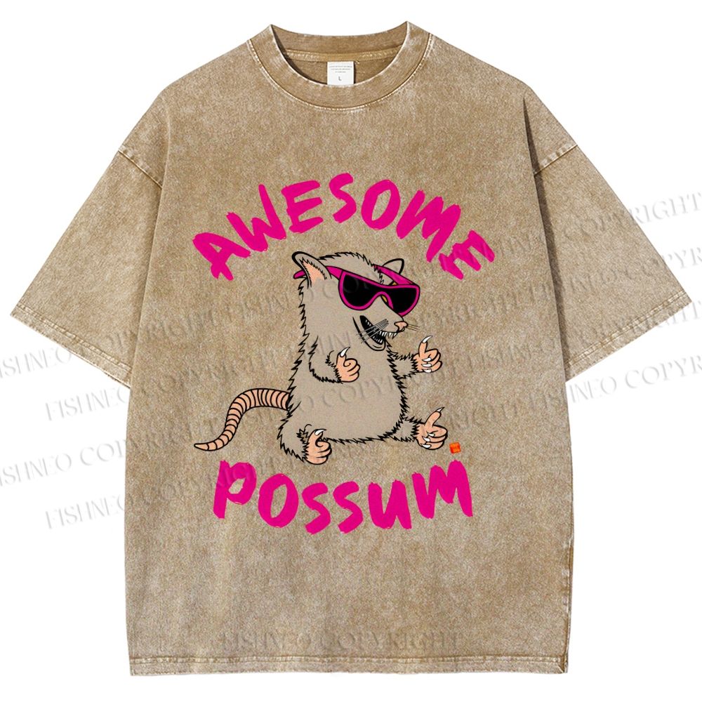 Unisex Awesome Possum Printed Washed Tee