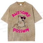 Unisex Awesome Possum Printed Washed Tee