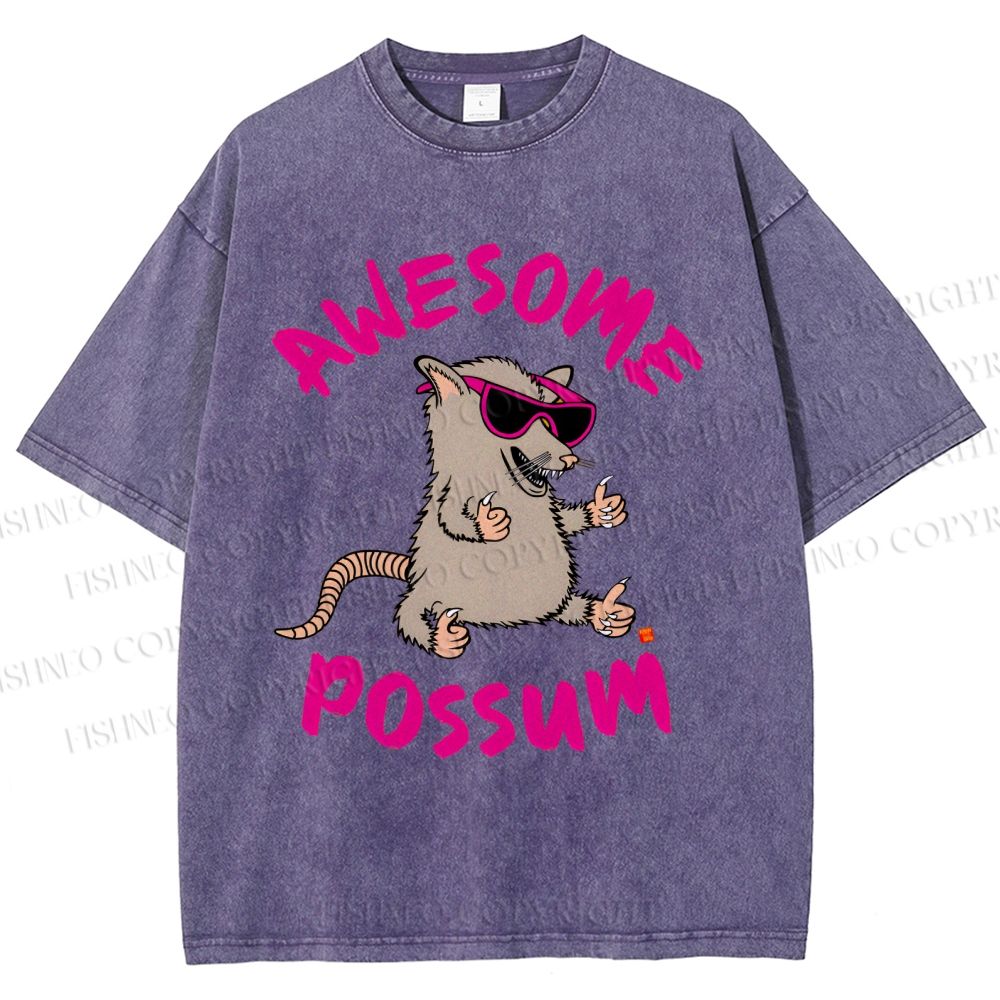 Unisex Awesome Possum Printed Washed Tee