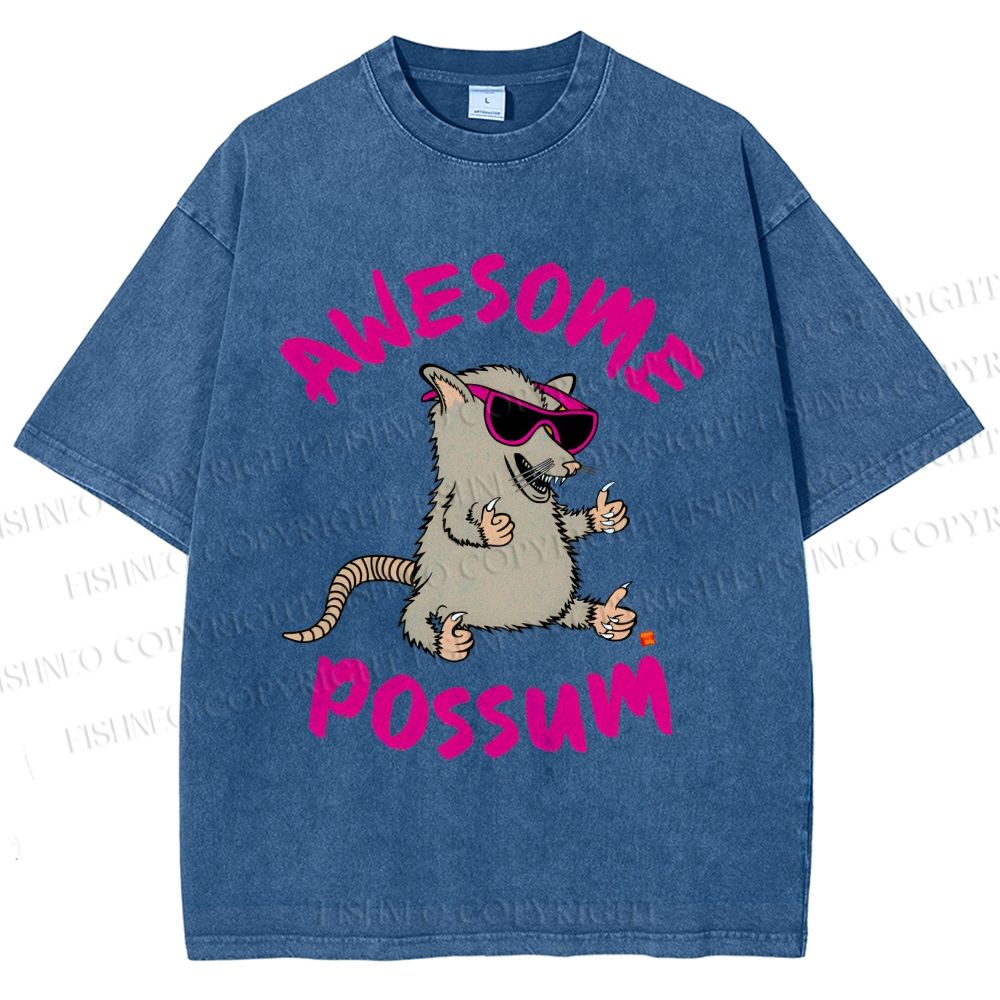 Unisex Awesome Possum Printed Washed Tee