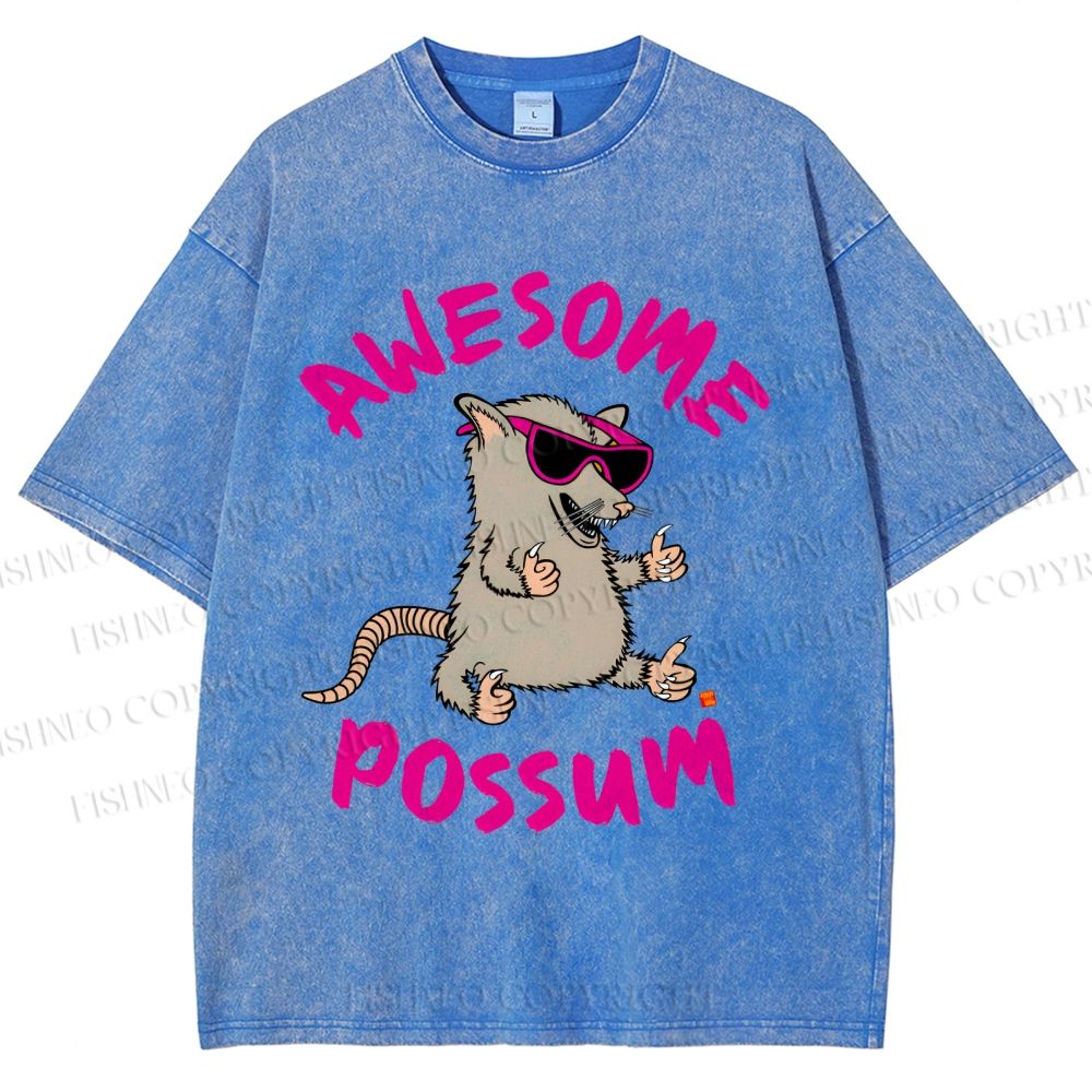 Unisex Awesome Possum Printed Washed Tee