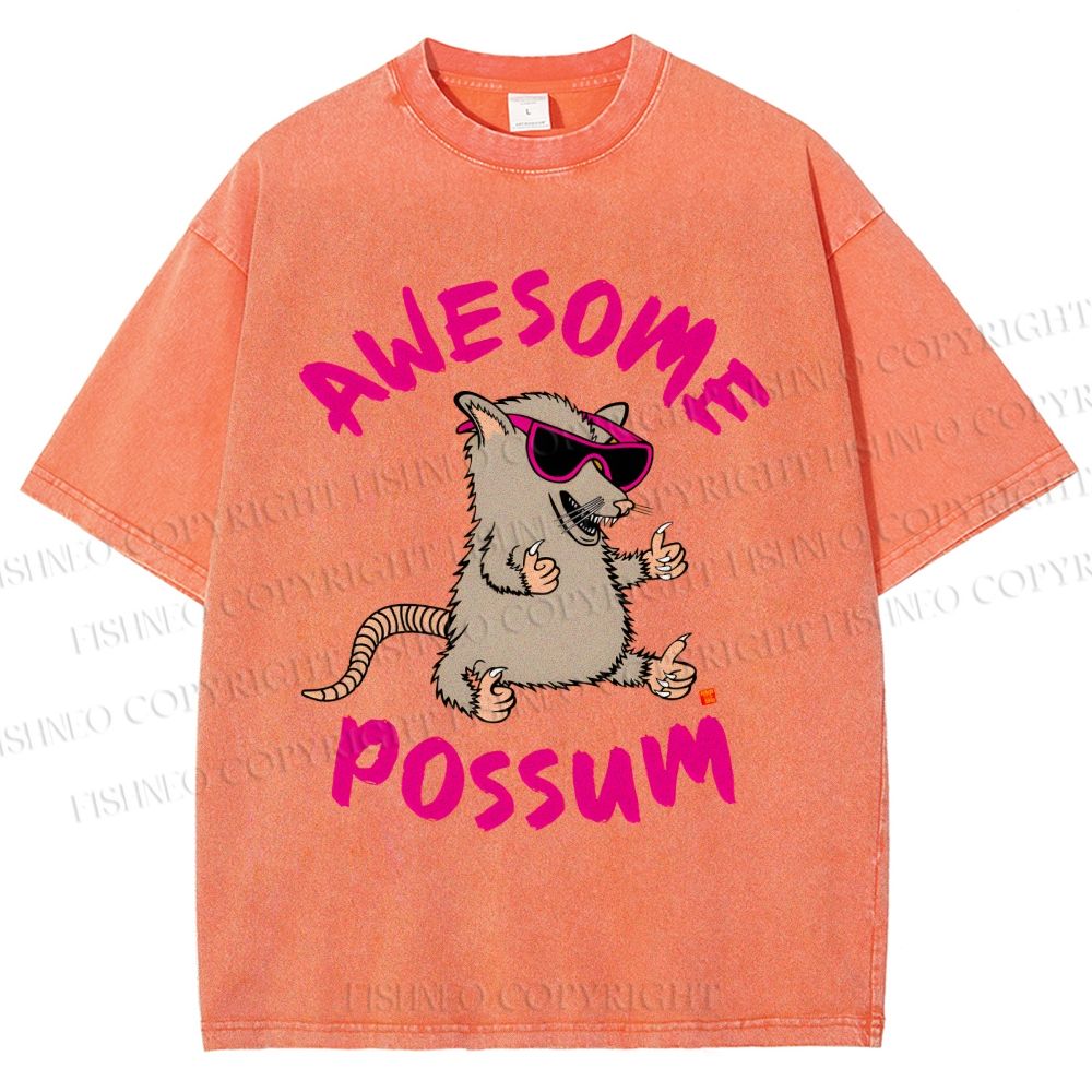 Unisex Awesome Possum Printed Washed Tee