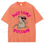 Unisex Awesome Possum Printed Washed Tee