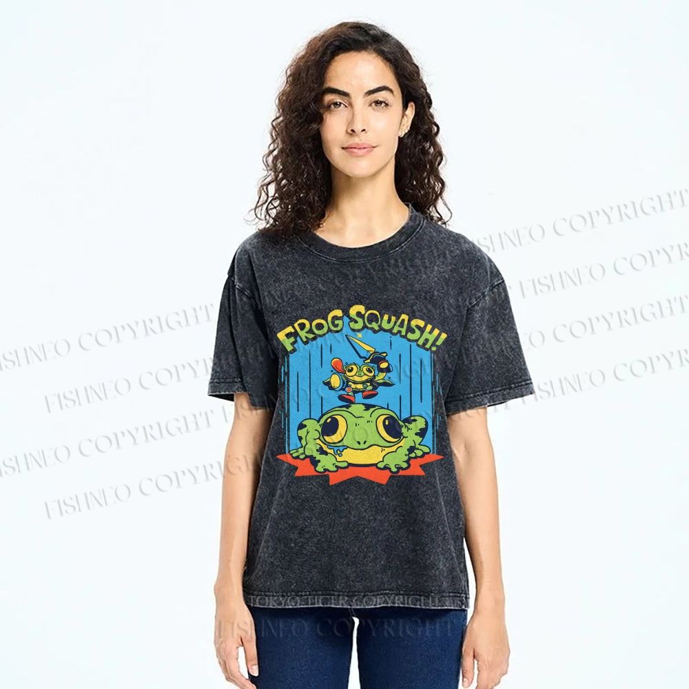 Unisex Frog Squash Printed Washed Tee