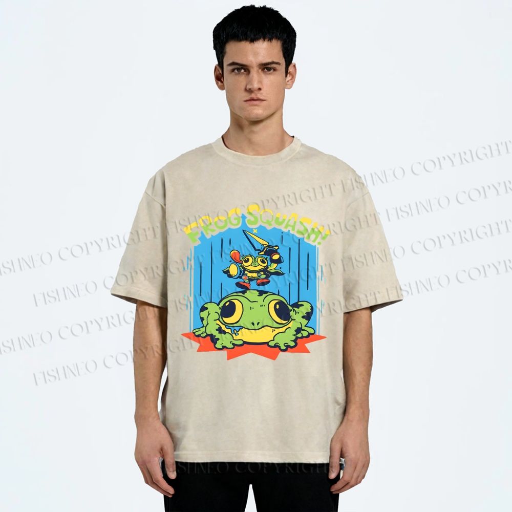 Unisex Frog Squash Printed Washed Tee