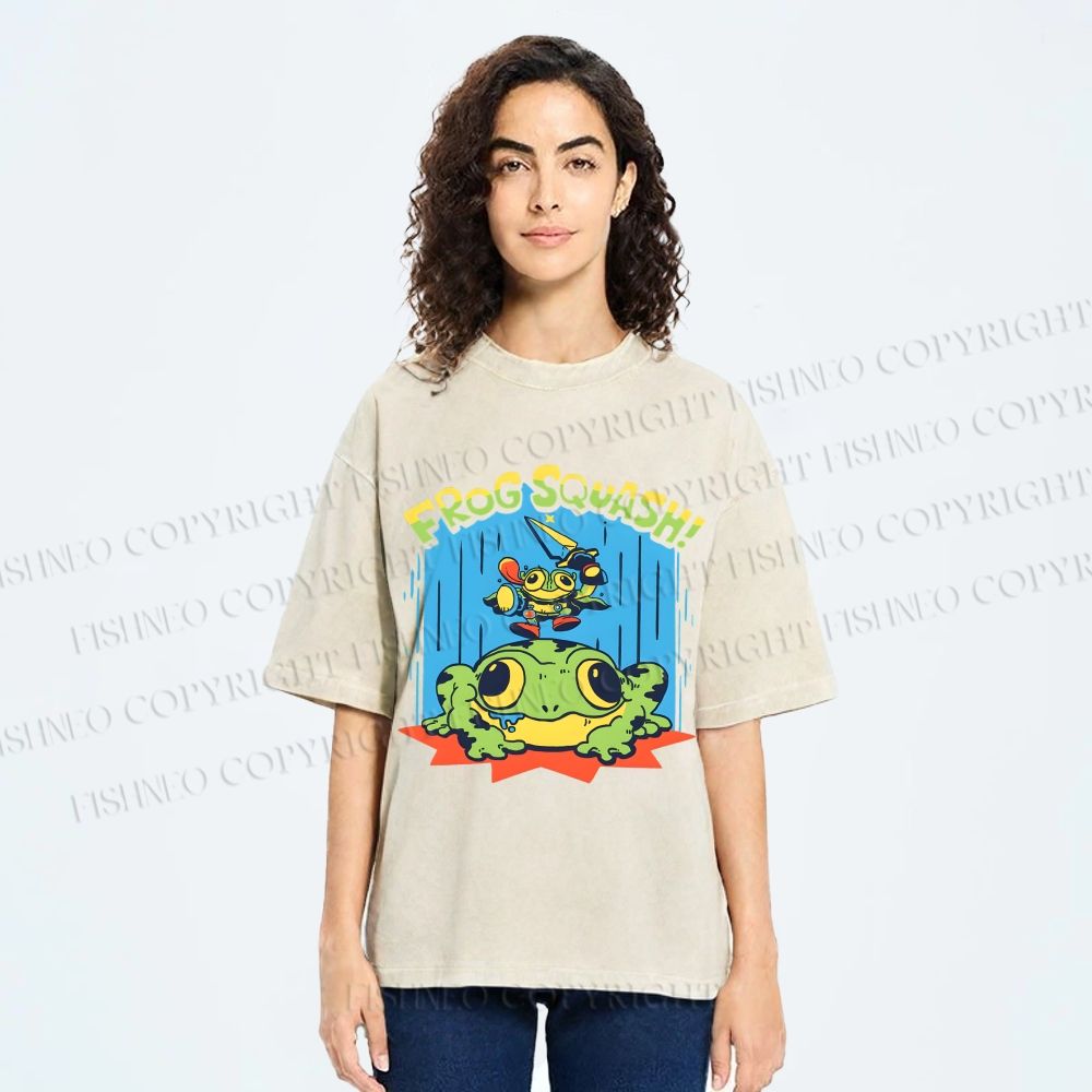 Unisex Frog Squash Printed Washed Tee