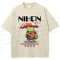 Unisex Happy Frog Walking On Rain Printed Washed Tee
