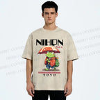 Unisex Happy Frog Walking On Rain Printed Washed Tee