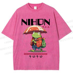 Unisex Happy Frog Walking On Rain Printed Washed Tee