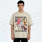 Unisex Excuse Me Are You Pooping Cat Printed Washed Tee