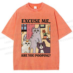 Unisex Excuse Me Are You Pooping Cat Printed Washed Tee