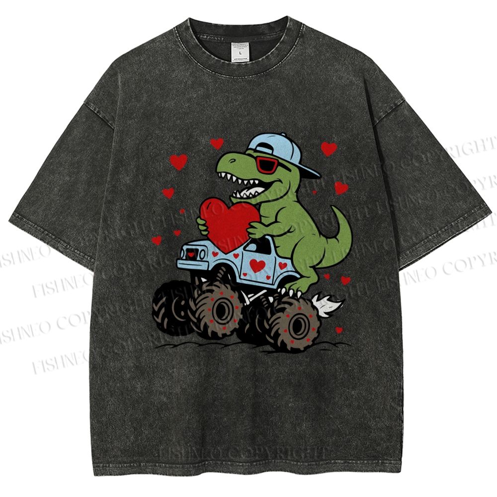 Unisex Love Of Dinosaur Printed Washed Tee