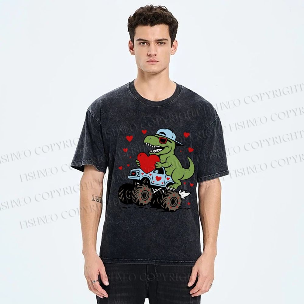 Unisex Love Of Dinosaur Printed Washed Tee