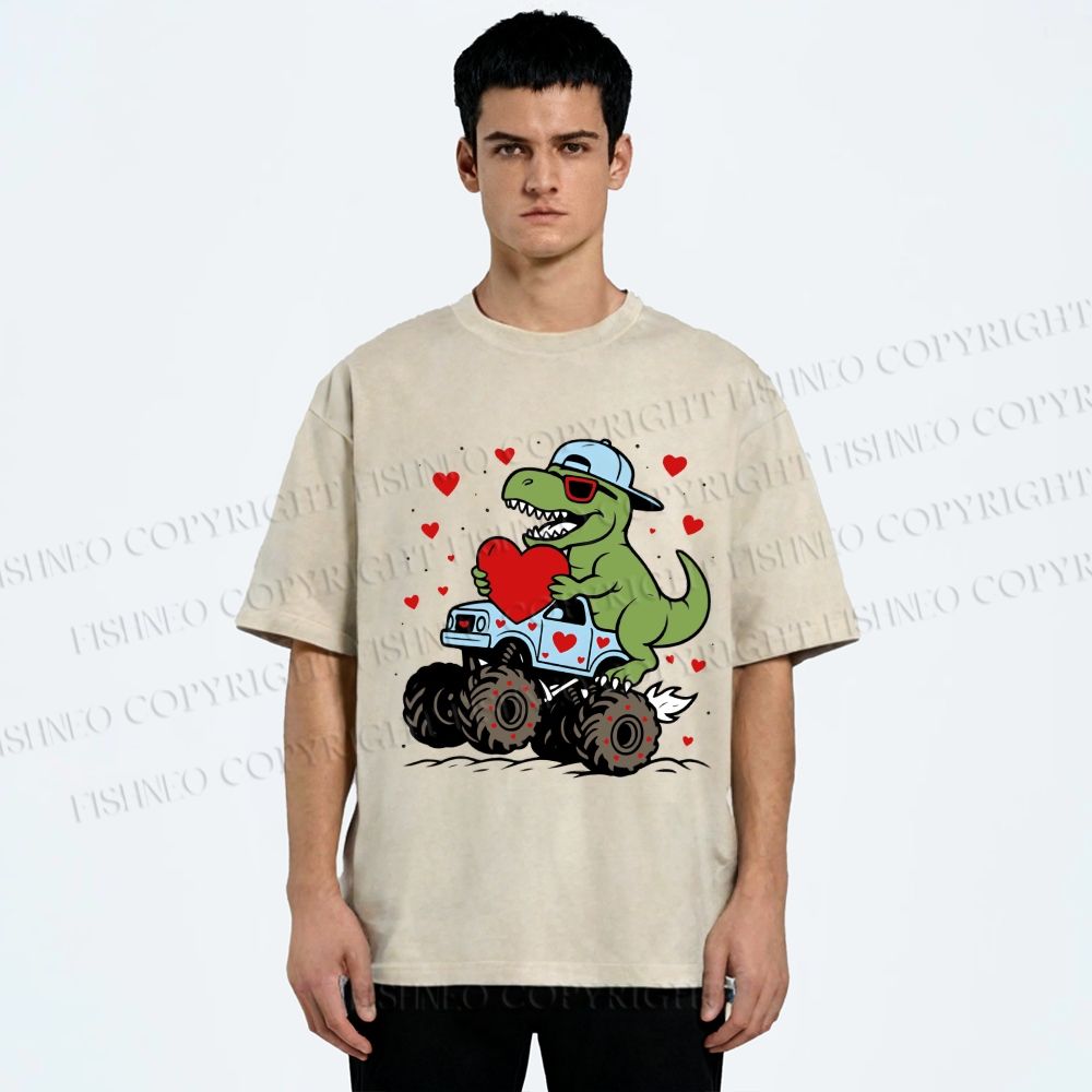 Unisex Love Of Dinosaur Printed Washed Tee