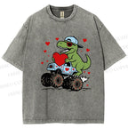 Unisex Love Of Dinosaur Printed Washed Tee