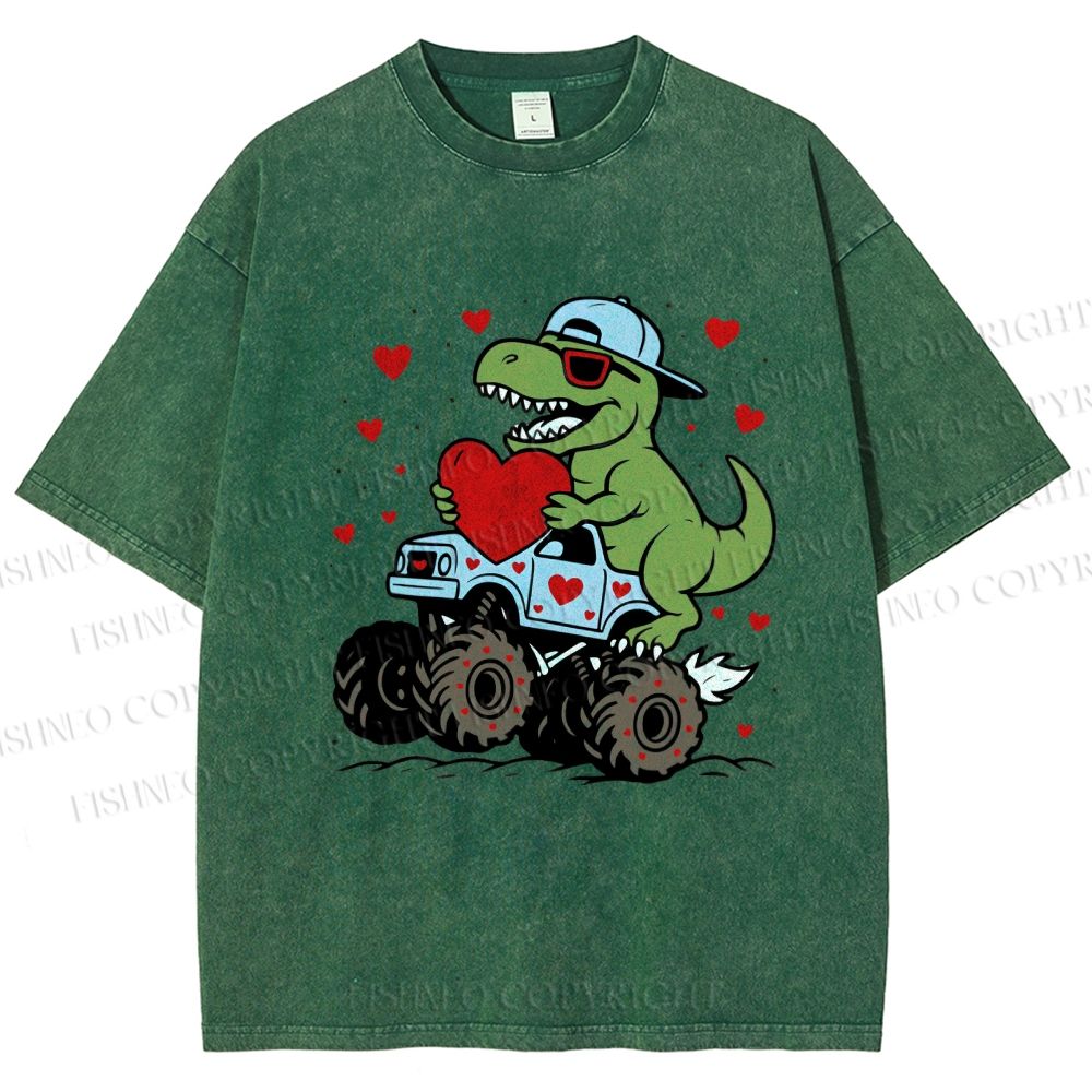 Unisex Love Of Dinosaur Printed Washed Tee